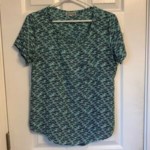 Pleione Green Blue Patterned Blouse